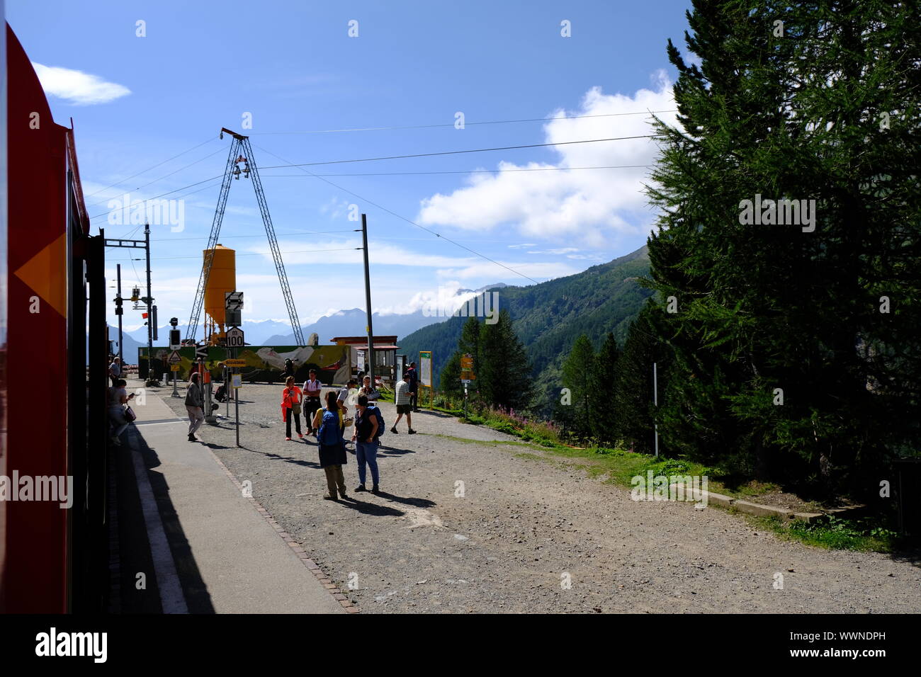 Vista da Alp Grum stazione ferroviaria,Svizzera Foto Stock