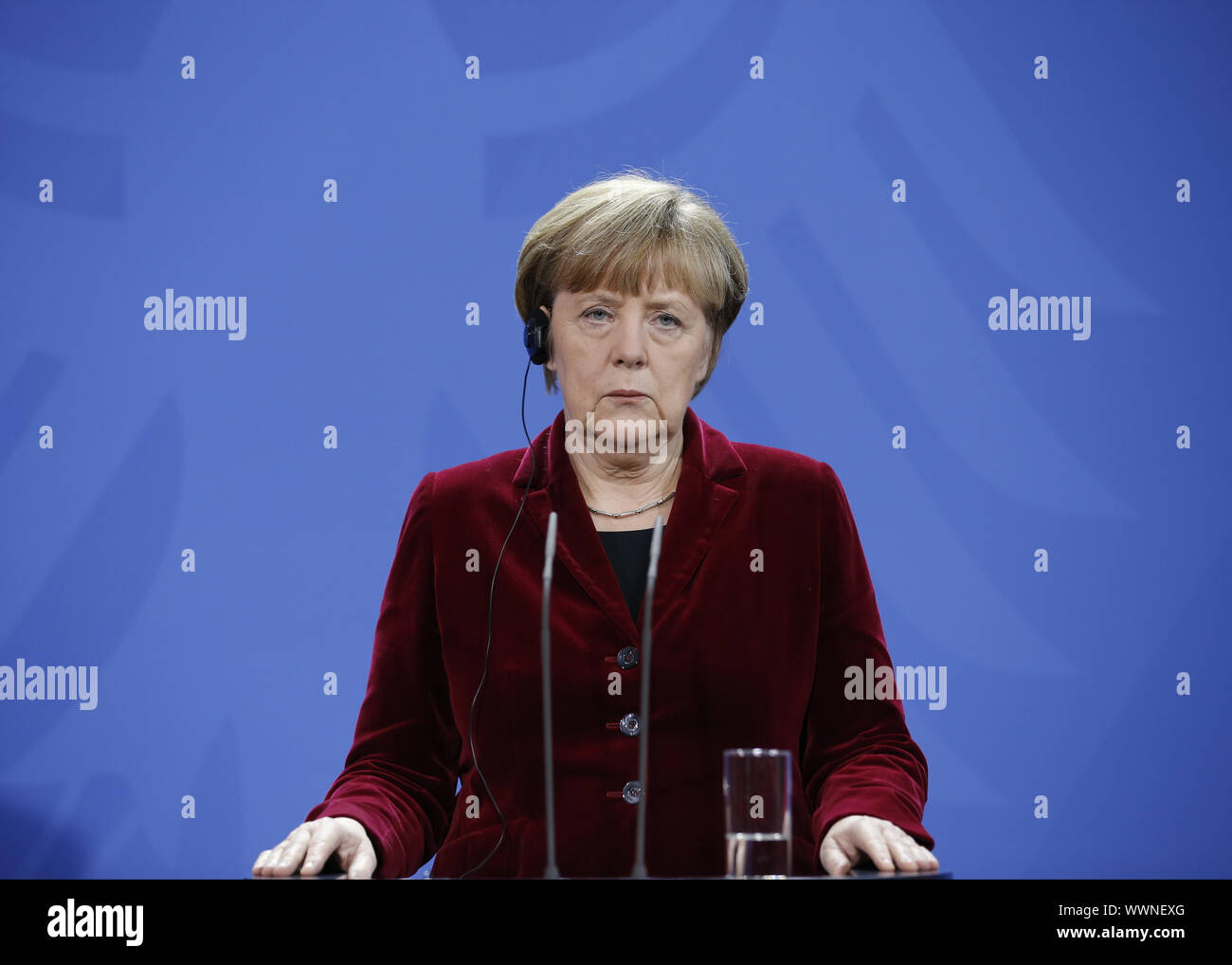 PM Boyko Borisov di Bulgaria e Merkel di tedesco al comune di stampa in Berlino. Foto Stock