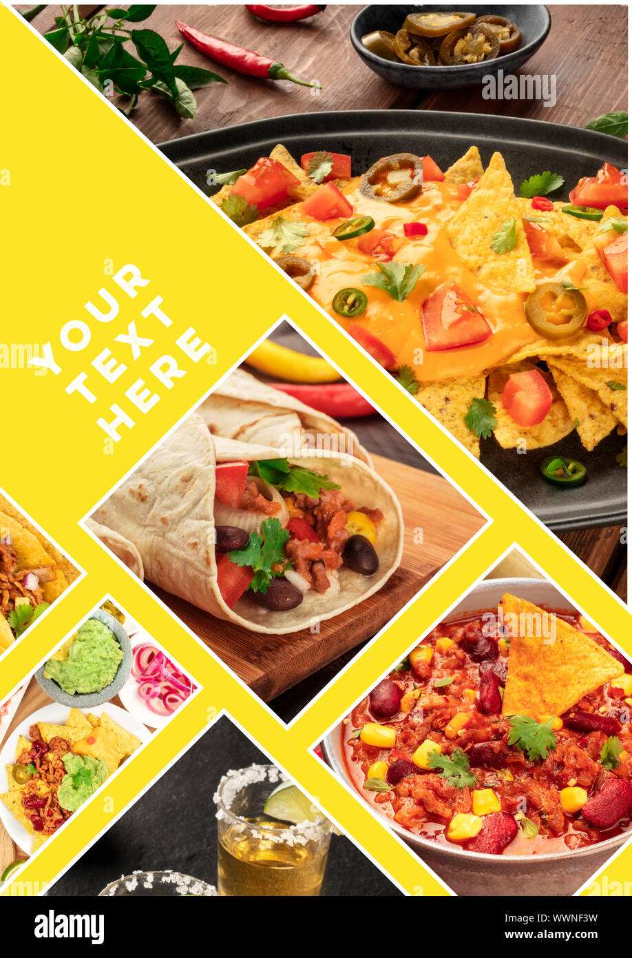 Cibo messicano Collage Design modello. un layout per un ristorante menu Copertura, un banner, poster, volantini, ecc., con un posto per il testo e il logo Foto Stock
