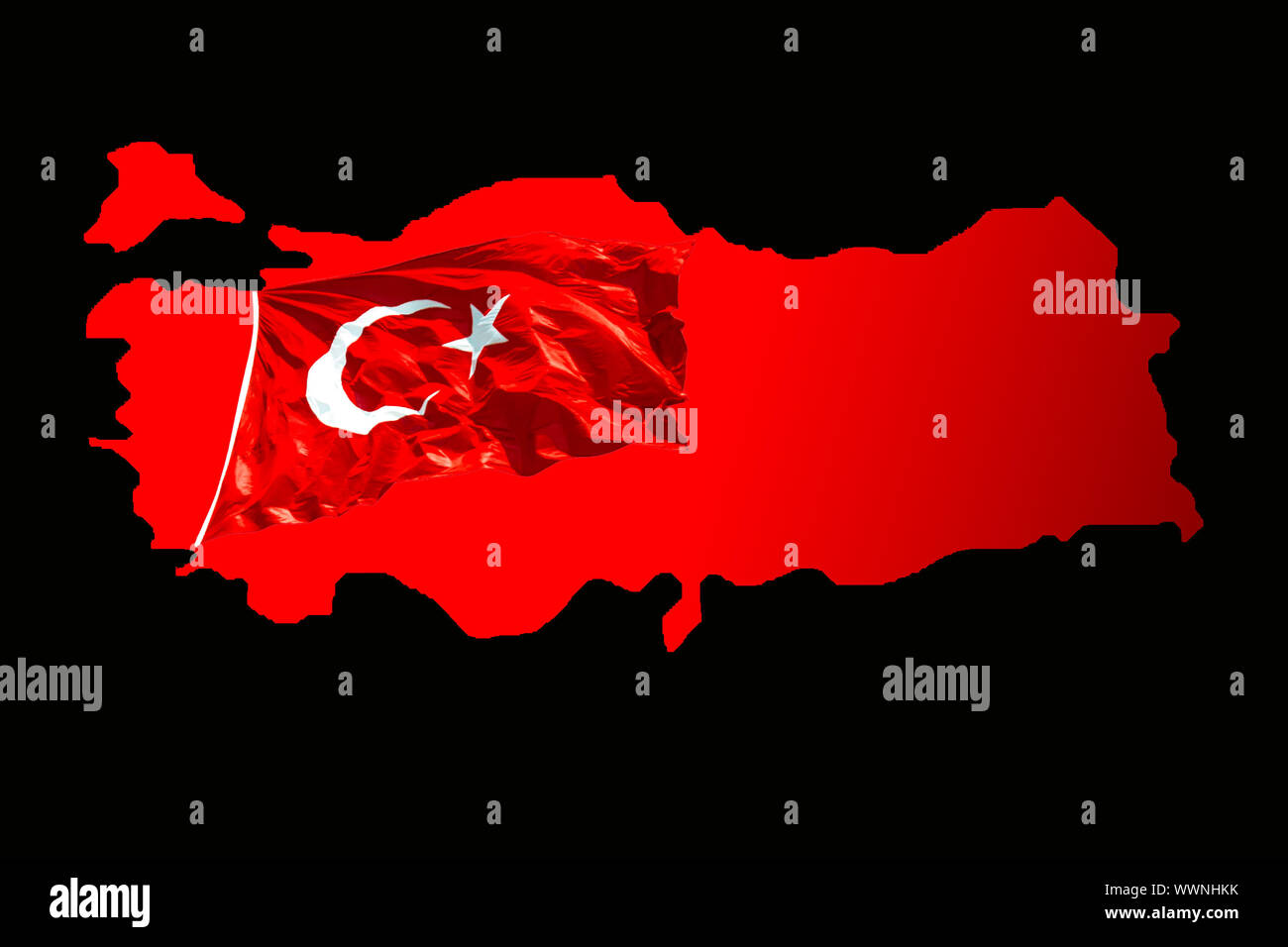 Bagno turco bandiere con la stella bianca e la luna in turco mappa Foto Stock