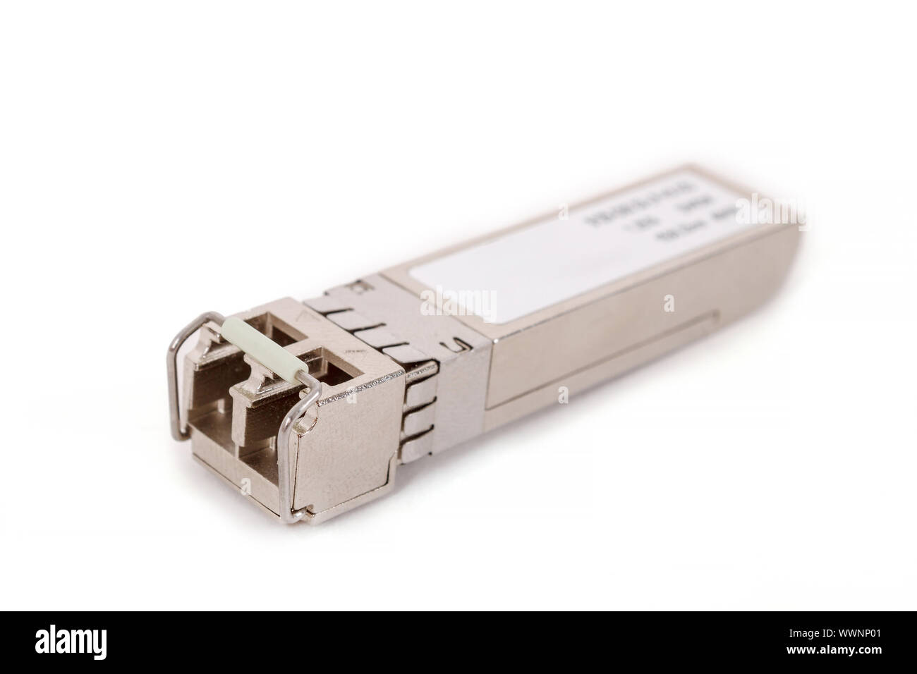 Ottico sfp gigabit module per switch di rete sullo sfondo bianco Foto Stock