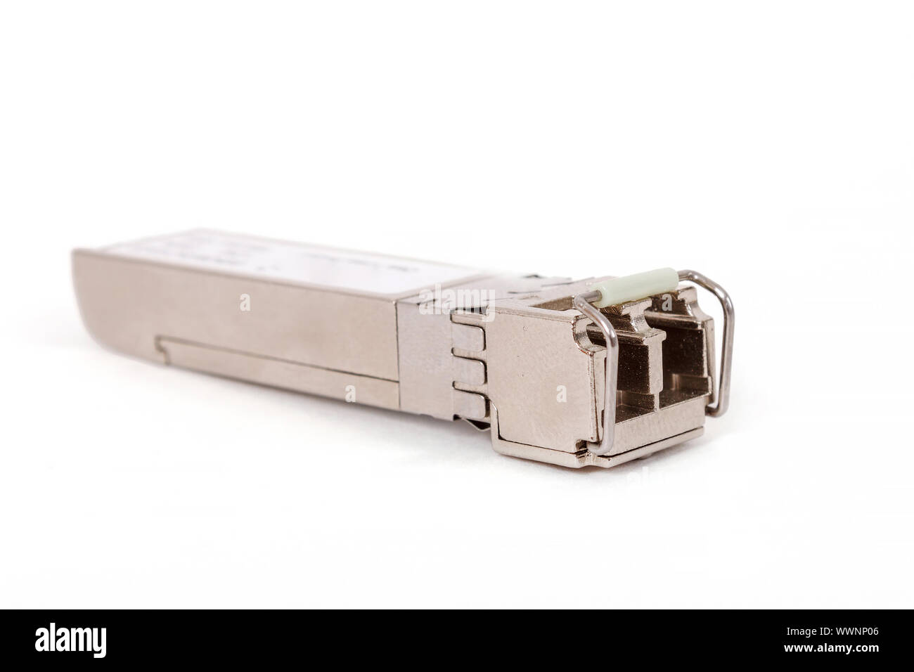 Ottico sfp gigabit module per switch di rete sullo sfondo bianco Foto Stock