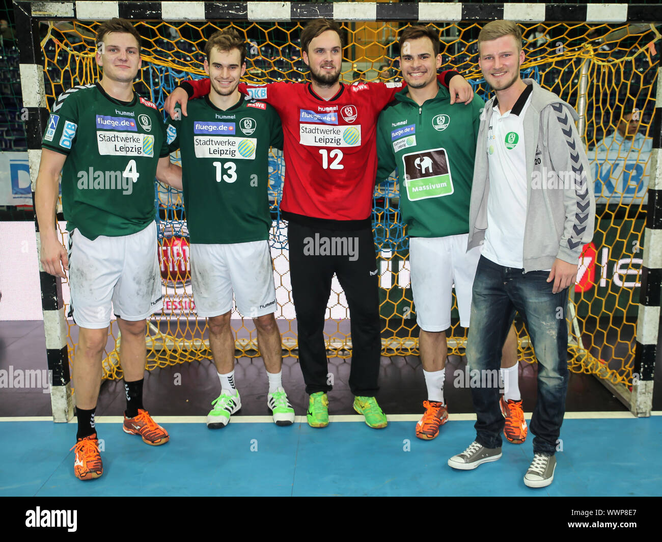 Christoph Steinert,Maximilian Janke,Felix Storbeck,Benjamin Meschke,Philipp WeberDHfK Leipzig Handba Foto Stock