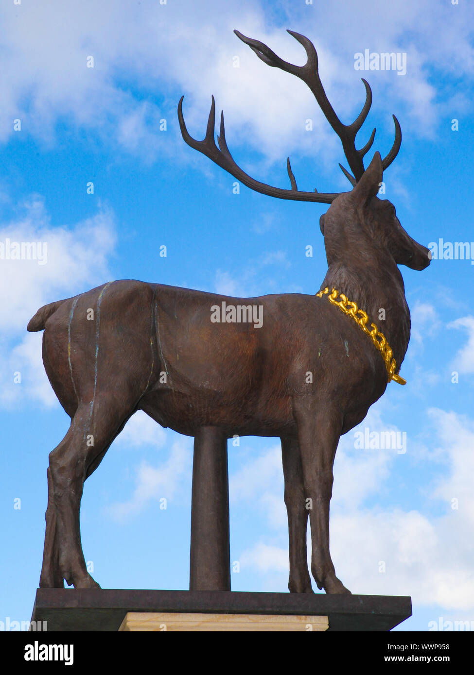 Hirschsäule sul Mercato Vecchio a Magdeburgo, nel Land Sassonia-Anhalt Foto Stock