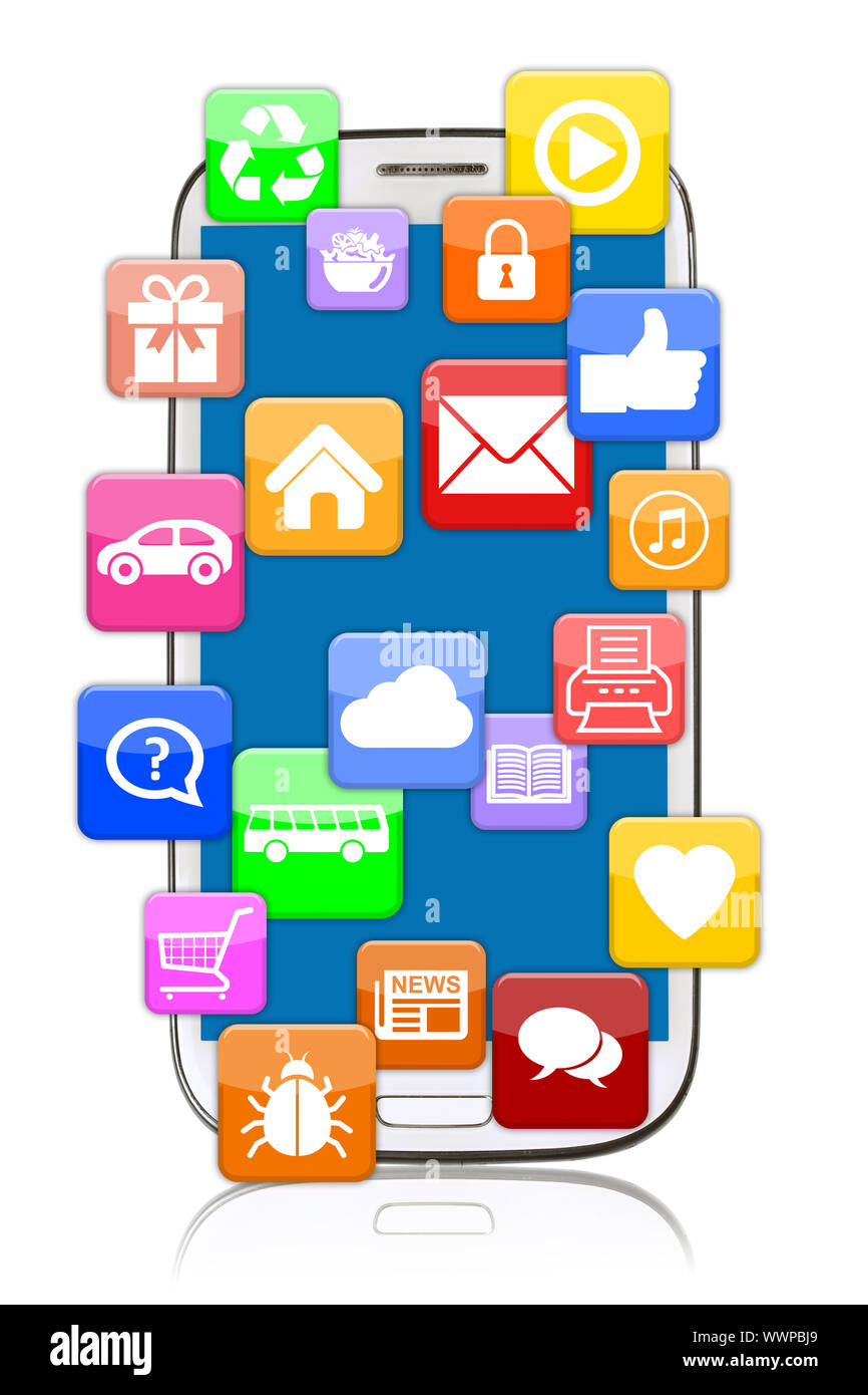 Smartphone con applicazione app app scaricate per la comunicazione Internet Foto Stock