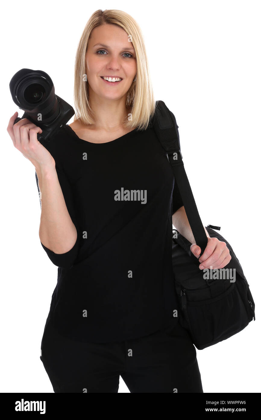 Photographer fotografo di fotografia donna professione con il ritaglio della fotocamera Foto Stock
