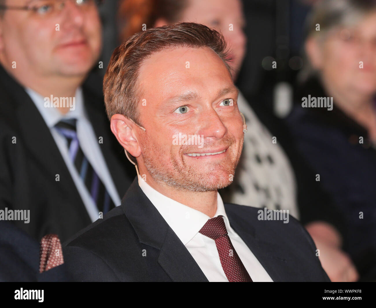 Christian Lindner(FDP leader federale) durante il PLR-campagna elettorale per le elezioni regionali Magdeburg Foto Stock