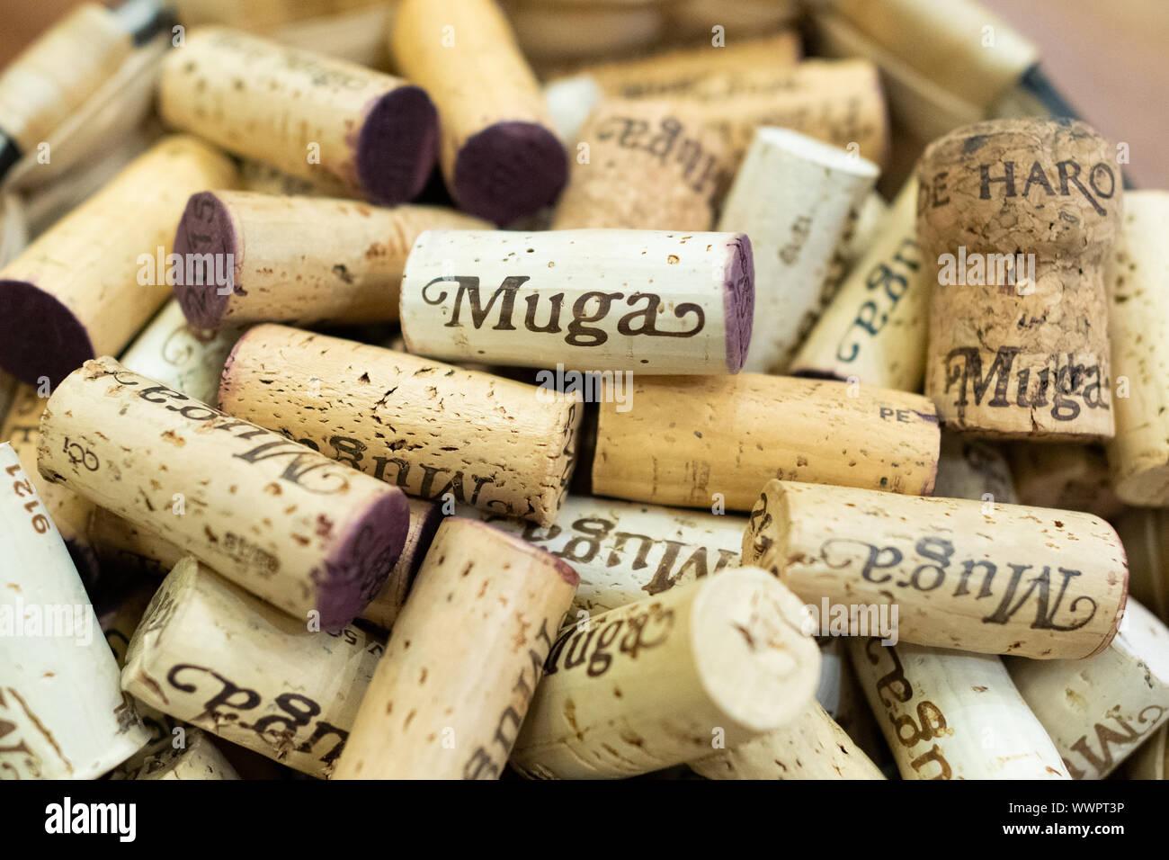 Muga tappi vino a Bodegas Muga, Haro, La Rioja, Spagna Foto Stock