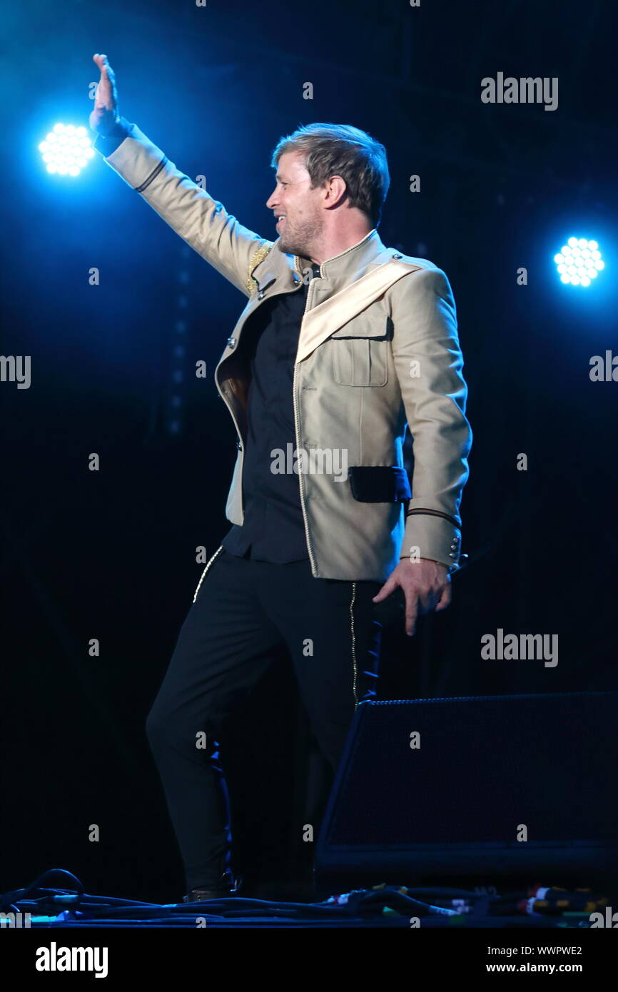 Londra, Regno Unito. Xv Sep, 2019. Kian Egan di un Irish Pop Vocal group (Westlife) suona dal vivo sul palco della BBC Radio 2 Live in Hyde Park, Londra. Credito: SOPA Immagini limitata/Alamy Live News Foto Stock