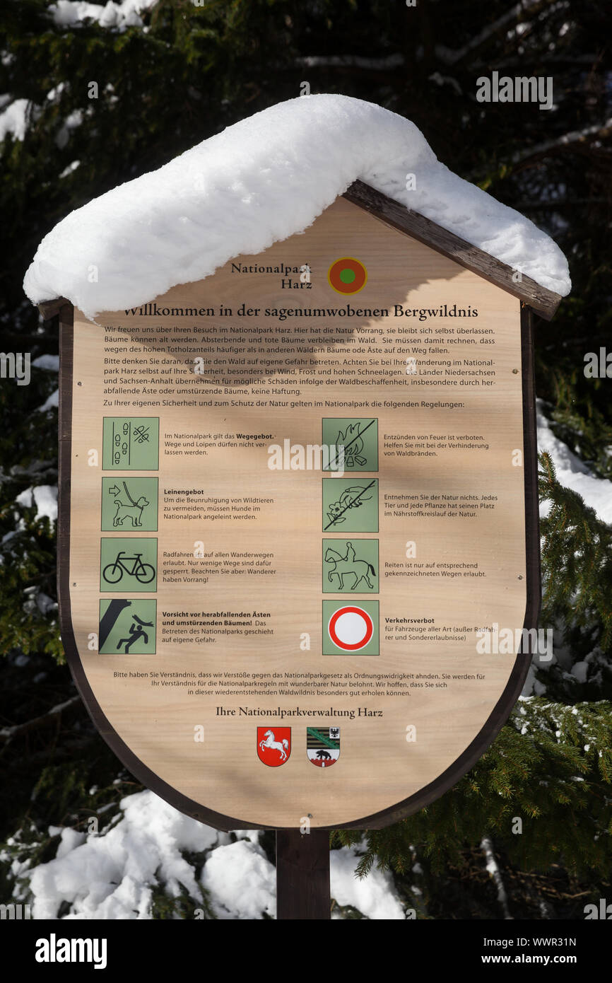 Scheda Informazioni sul Parco Nazionale di Harz Foto Stock