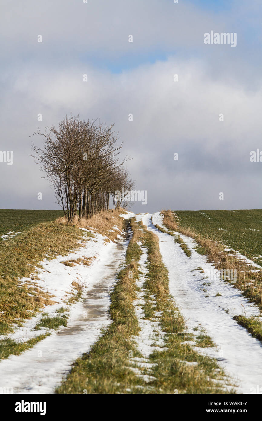 Coperte di neve su strada sterrata Foto Stock