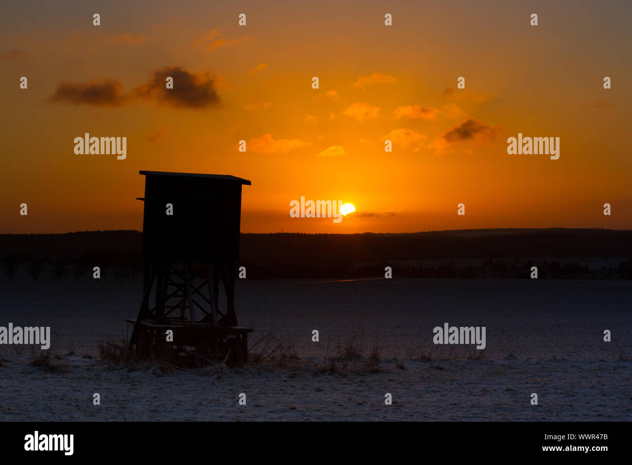 Tramonto in inverno il paesaggio di Harz Foto Stock