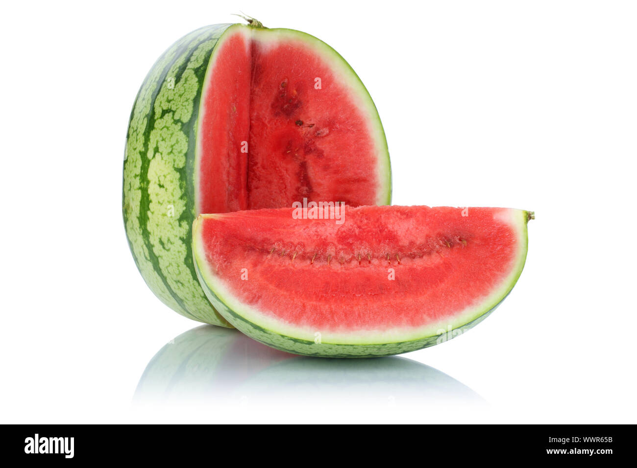 Anguria tagliate la frutta Frutta Frutta estiva esentati biologico isolato isolato Foto Stock