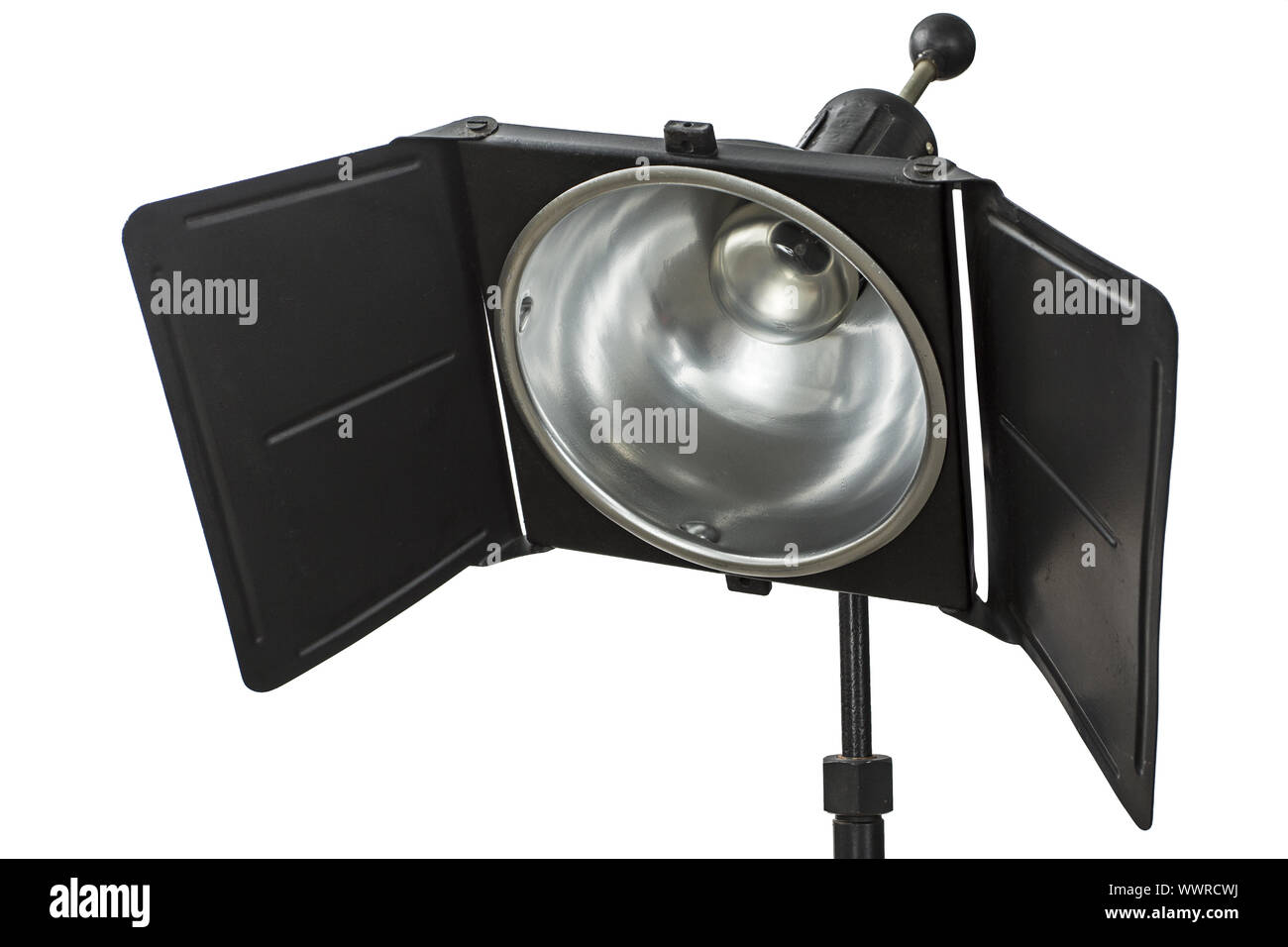 Studio fotografico di apparecchiature di illuminazione, isolato su bianco con tracciato di ritaglio Foto Stock