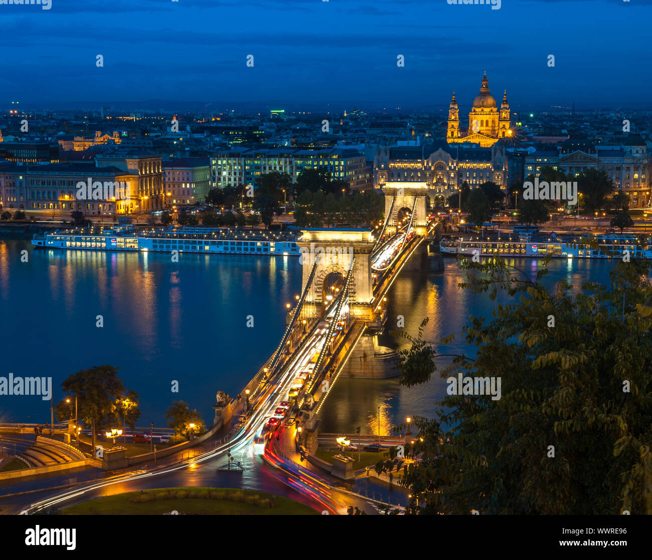 Vista panoramica su Budapest, Ungheria, con il Ponte delle Catene Foto Stock