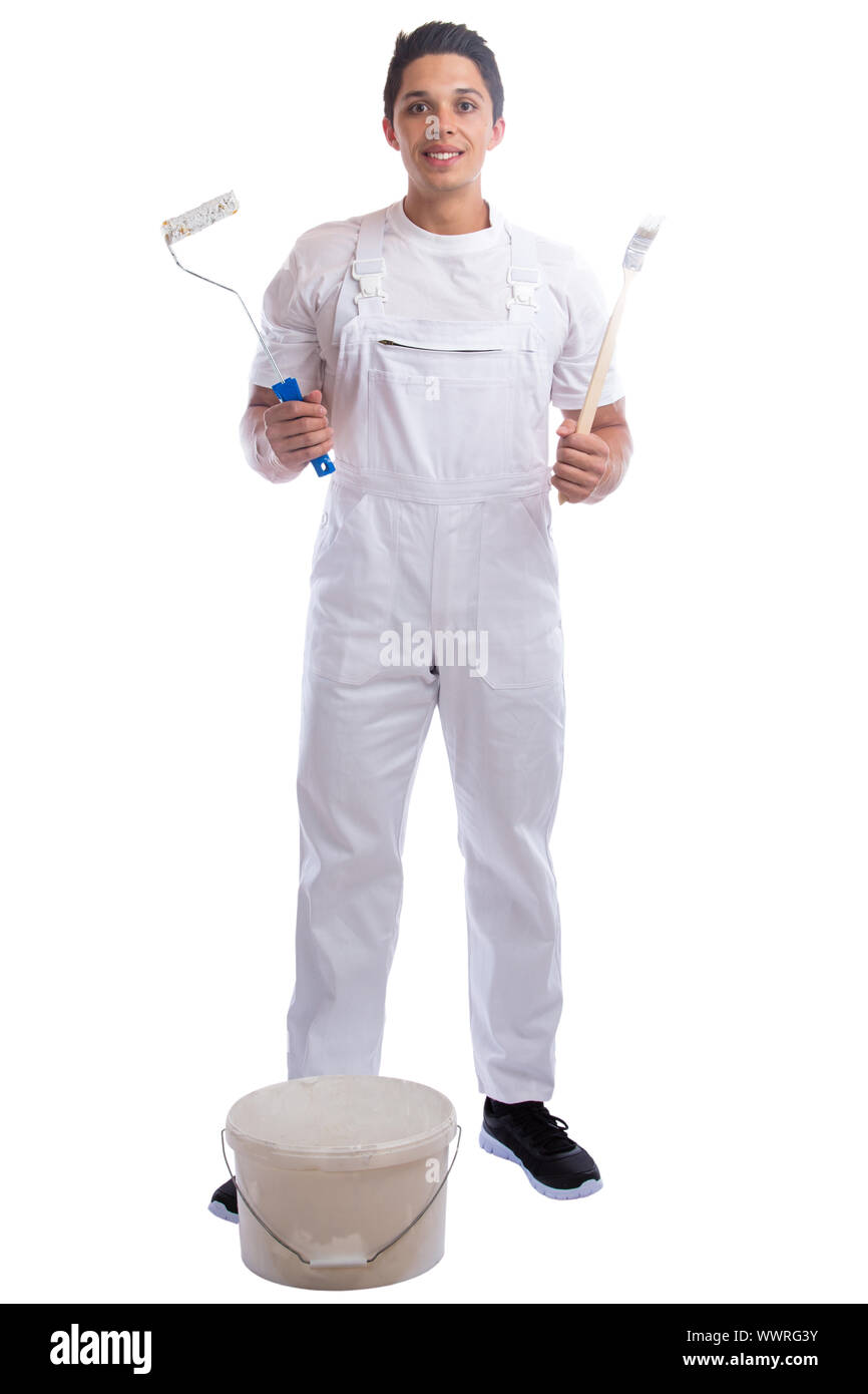 Professione professione professione pittore apprendista artigiano partecipante completa del corpo benna vernice formazione formatori Foto Stock