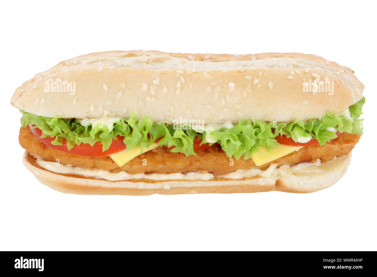 Pollo pollo pollo pollo Burger Formaggio Insalata di pomodoro isolato isolato Foto Stock