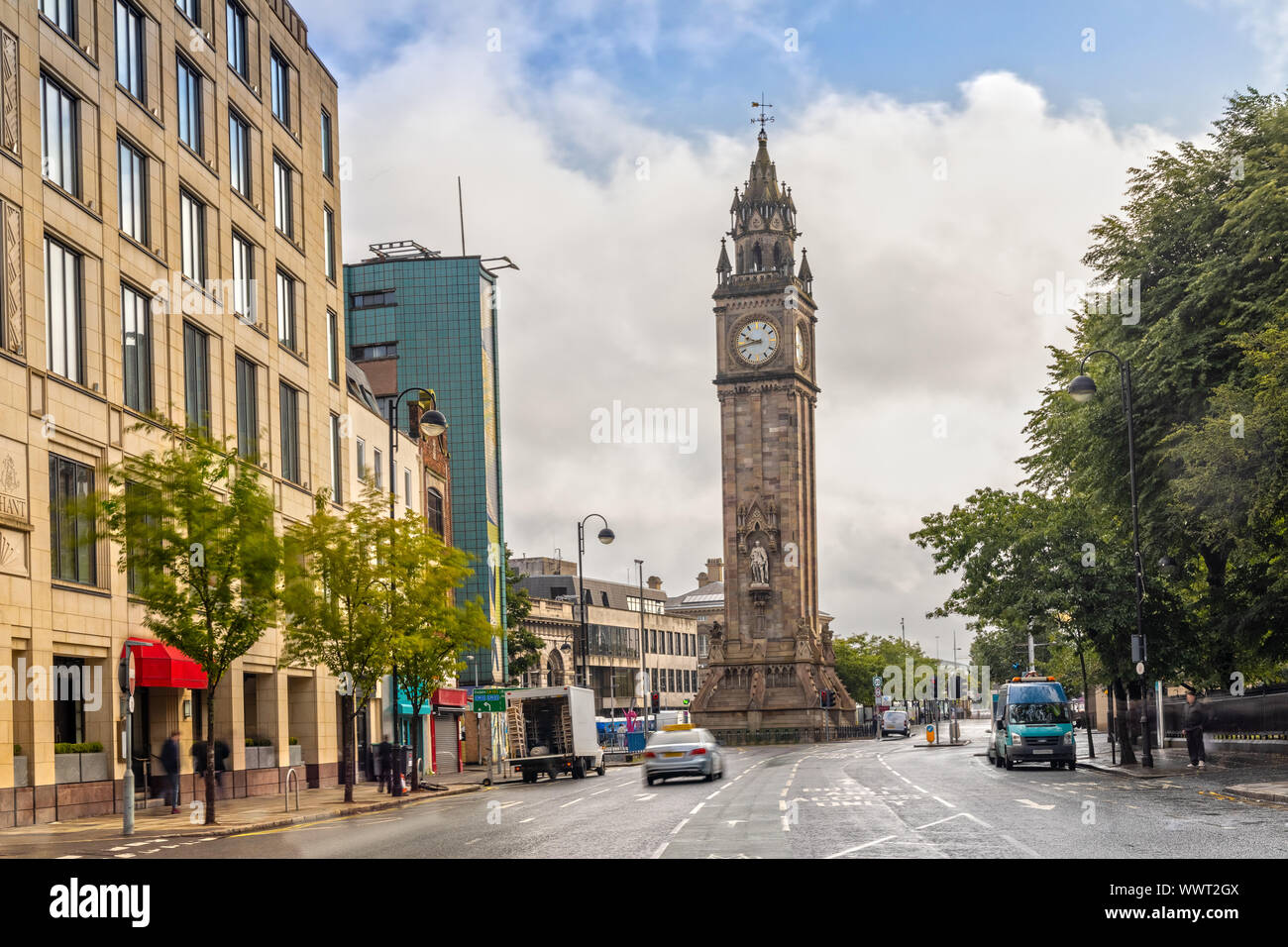 Albert Memorial Clock Tower di Belfast, Irlanda del Nord Foto Stock