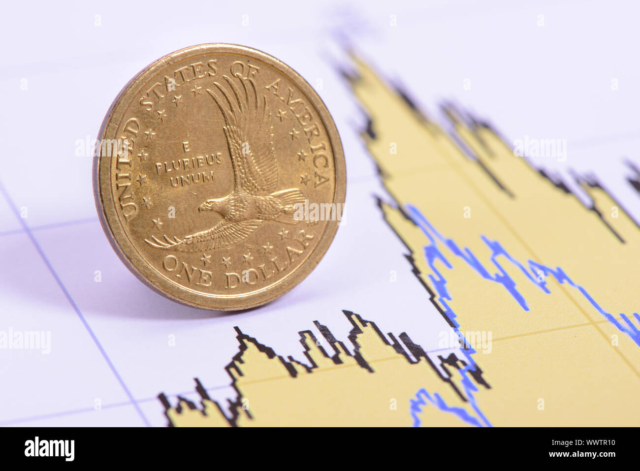 Dollar moneta e valuta con grafico di valuta Foto Stock