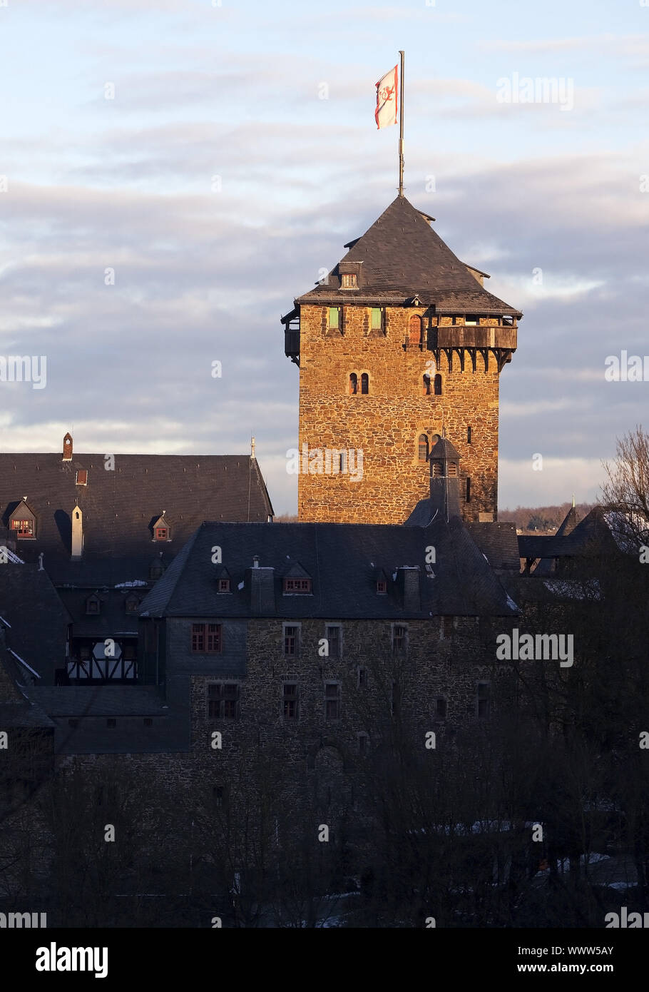 Castello Schloss Burg nel sole di mattina, Solingen, Bergisches Land, Nord Reno-Westfalia, Germania Foto Stock