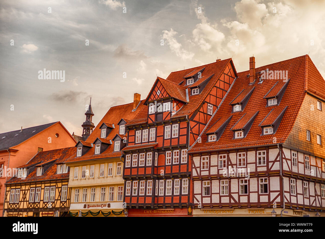 Viste della città di Quedlinburg Piazza del Mercato Foto Stock