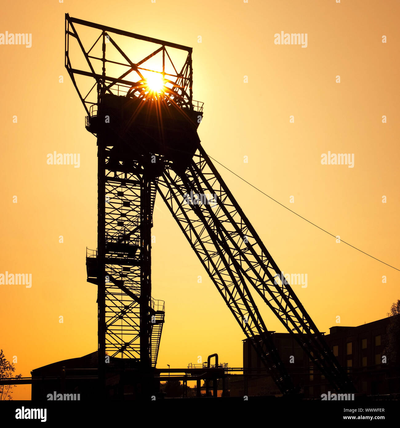 Headframe della miniera di carbone di Auguste Victoria albero 1/2, Marl, la zona della Ruhr, Germania, Europa Foto Stock