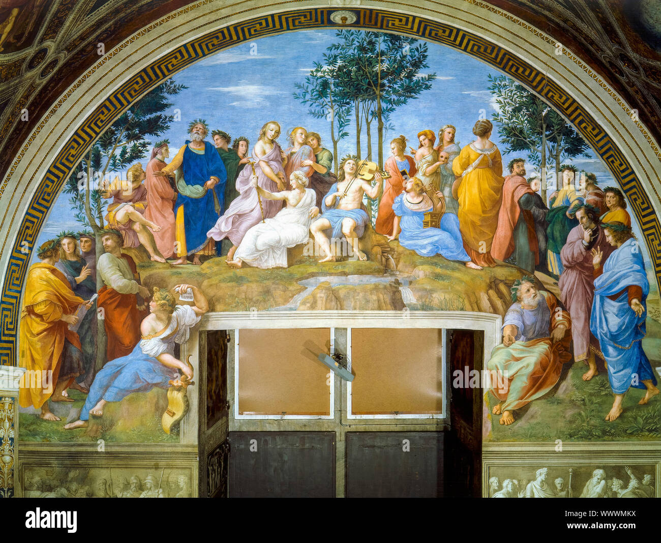 Raffaello, il Parnaso, pittura ad affresco, 1511 Foto Stock