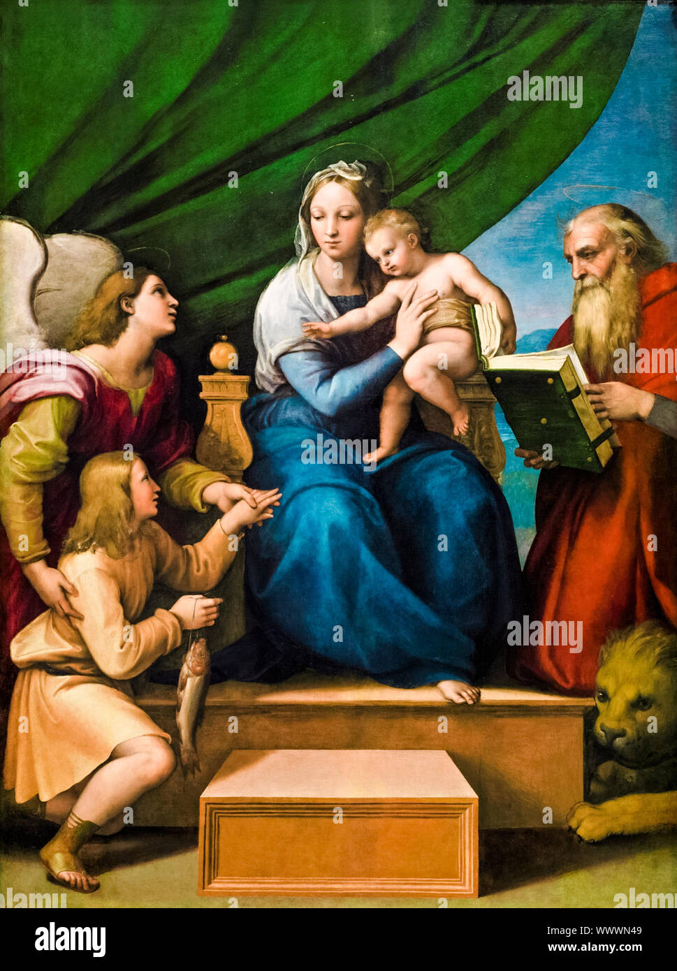 Raffaello, Madonna con il pesce, pittura, 1513-1514 Foto Stock