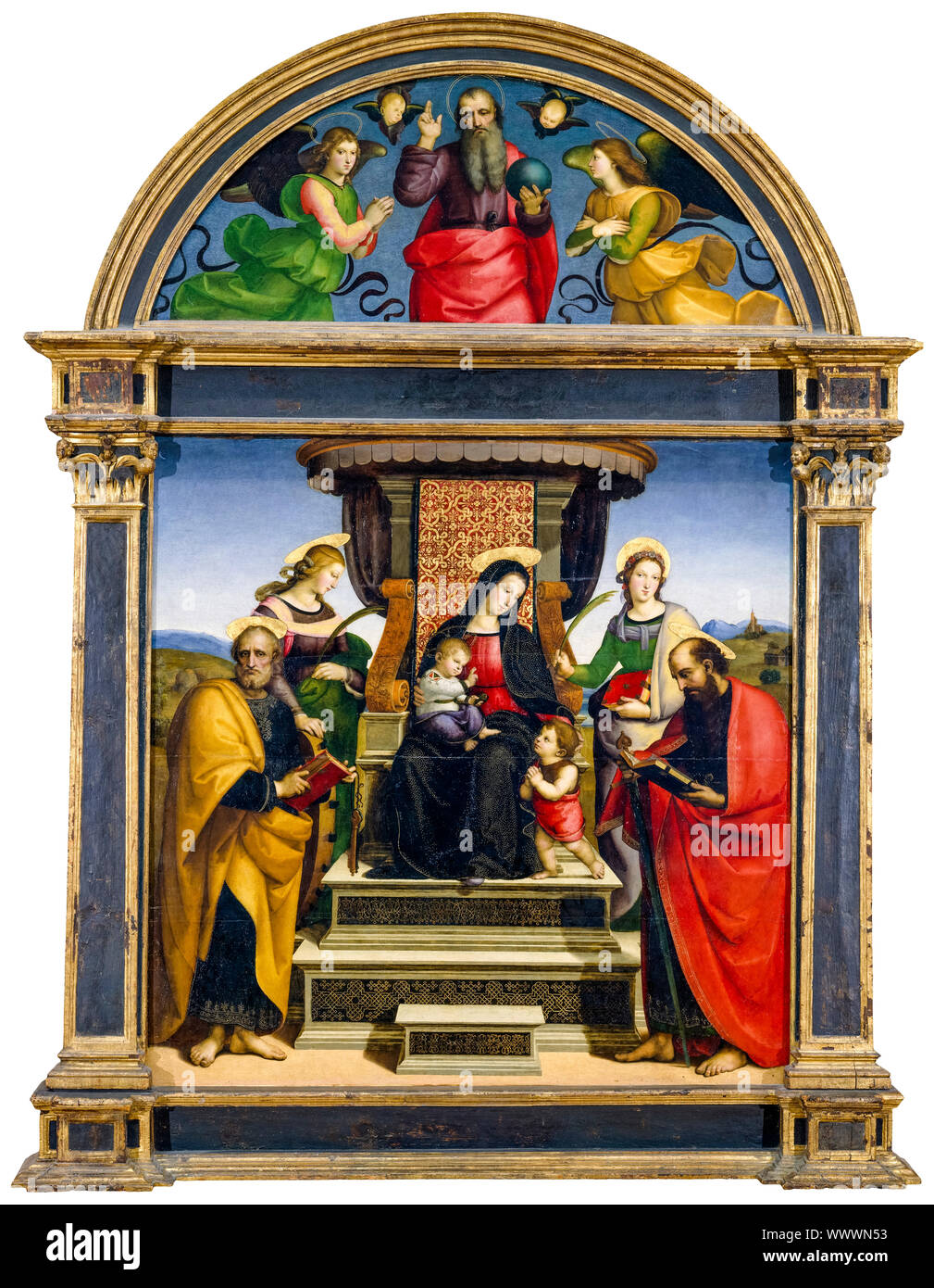 Raffaello, la Madonna e il Bambino in trono con i santi, pittura, circa 1504 Foto Stock