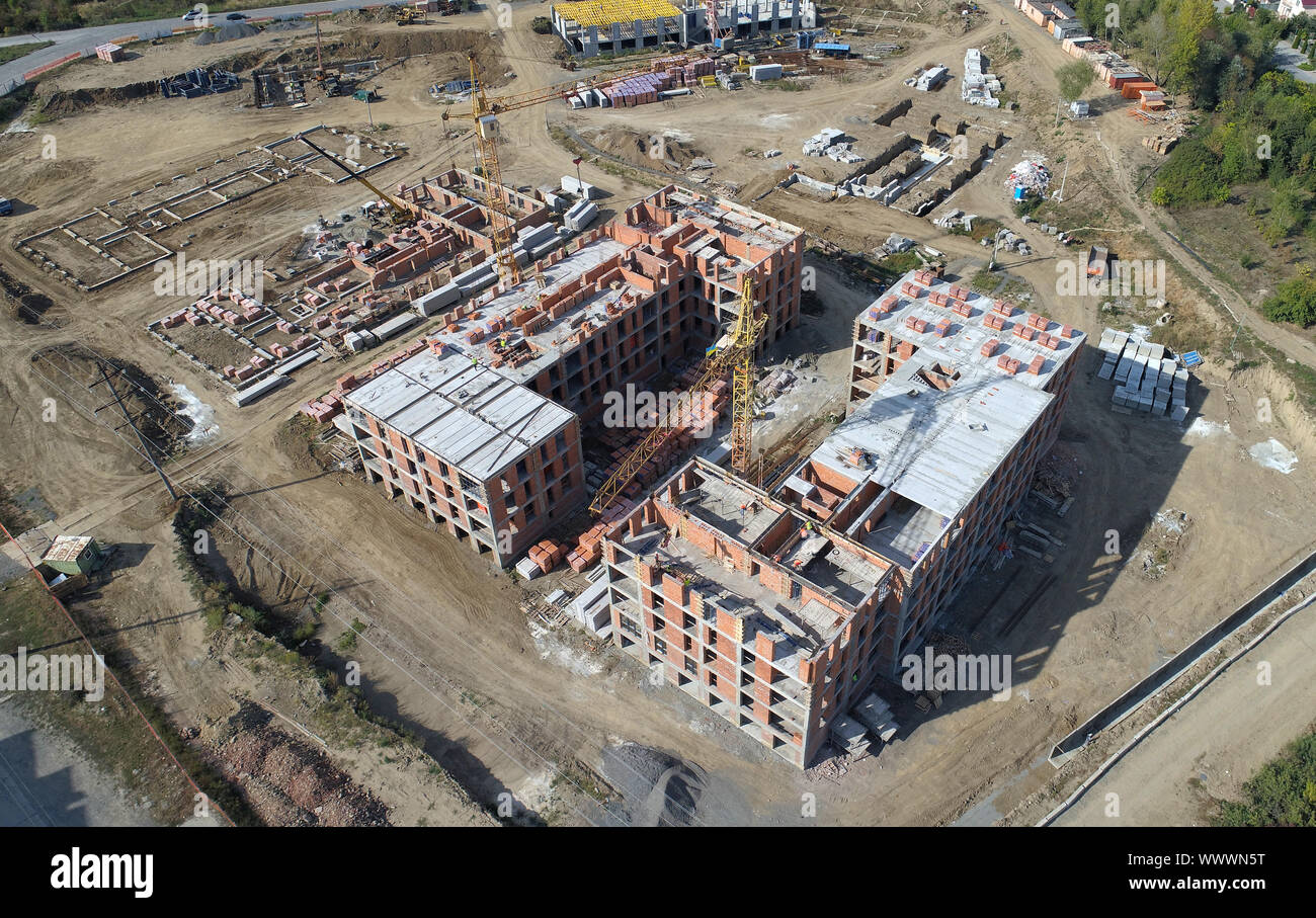 La costruzione di un edificio vista dall'alto. Foto Stock