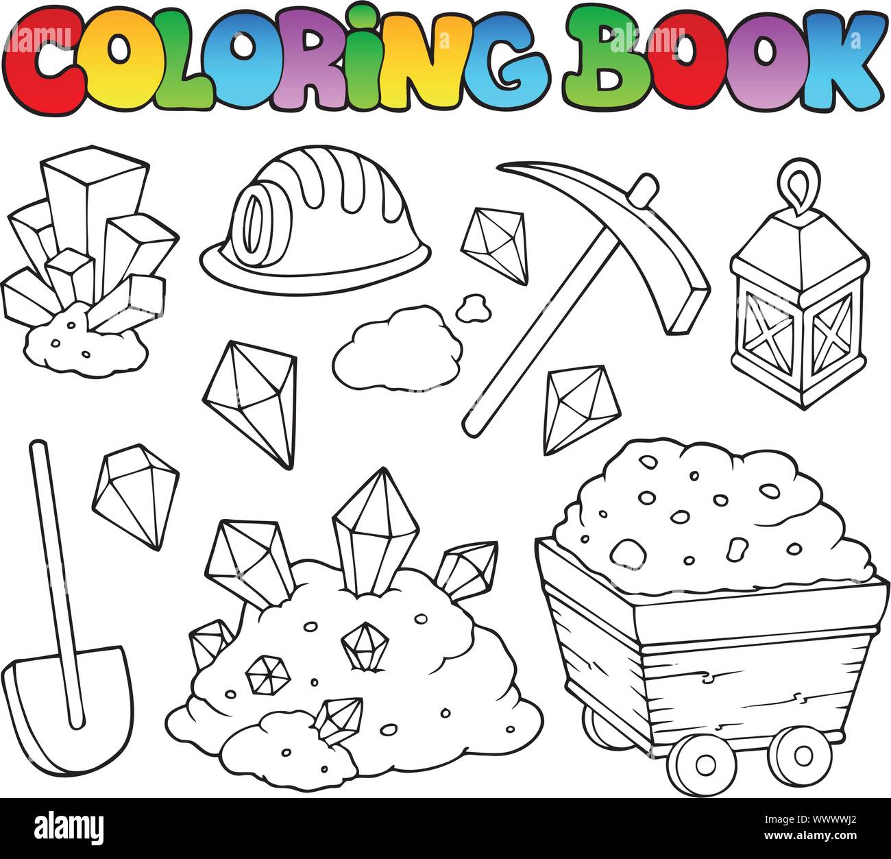 Libro da colorare mining collection 1 Illustrazione Vettoriale