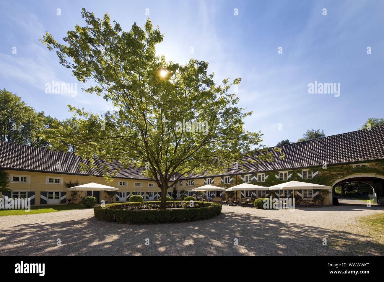 Haus Castello scolpita, Langenfeld, Rheinland, Renania settentrionale-Vestfalia, Germania, Europa Foto Stock