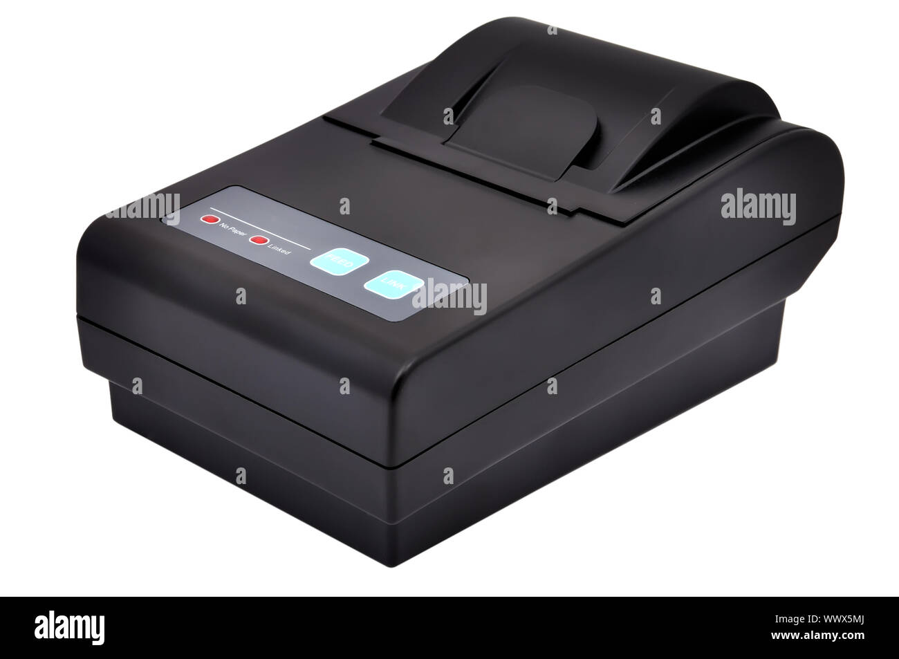 Nero stampante termica su sfondo bianco Foto Stock