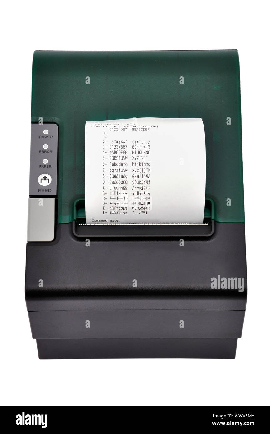 Stampante fiscale per il registratore di cassa e controllare. vista da sopra Foto Stock
