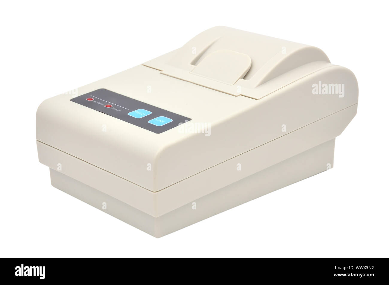 Bianco stampante termica su sfondo bianco Foto Stock