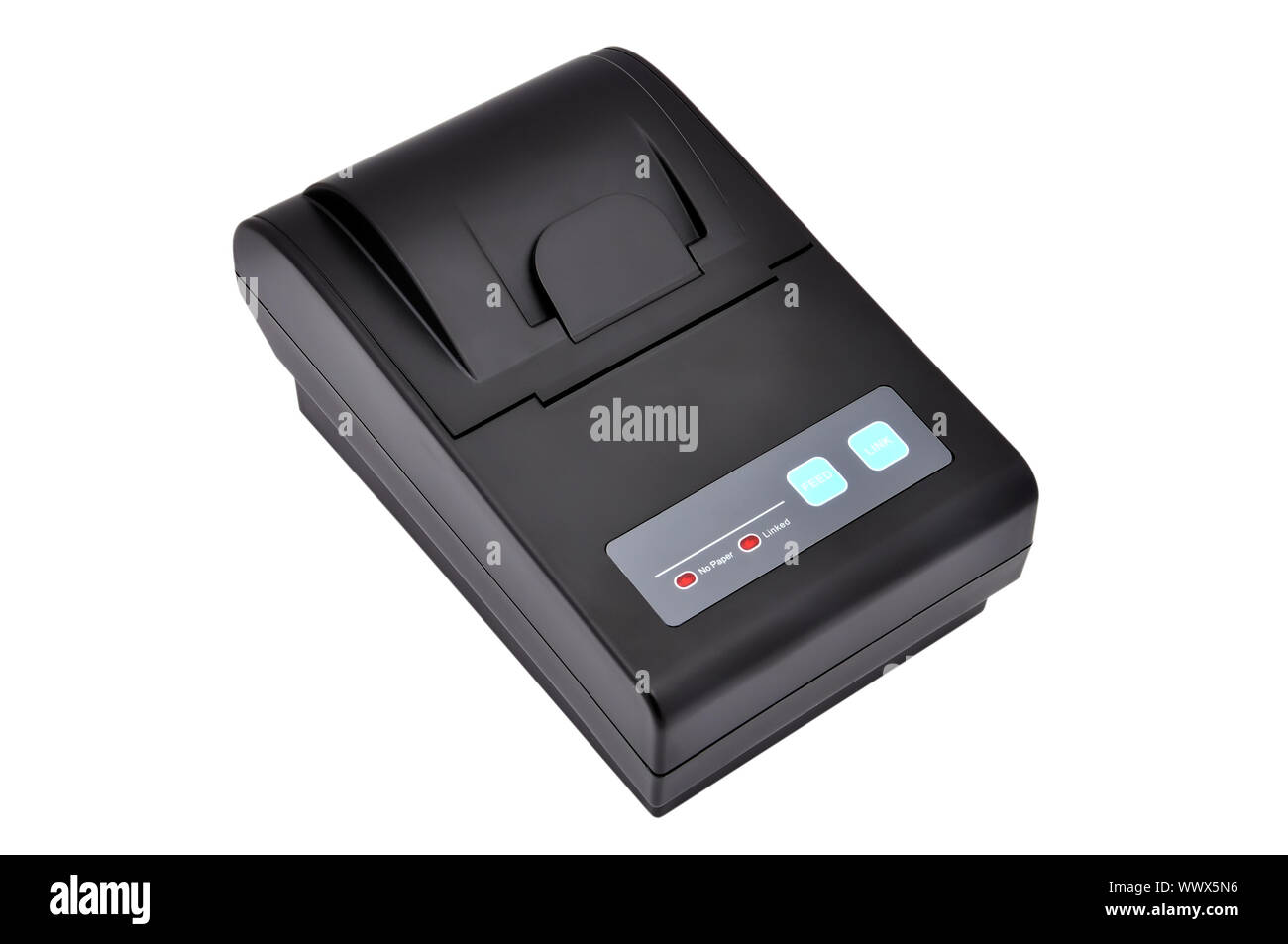 Nero stampante termica su sfondo bianco Foto Stock