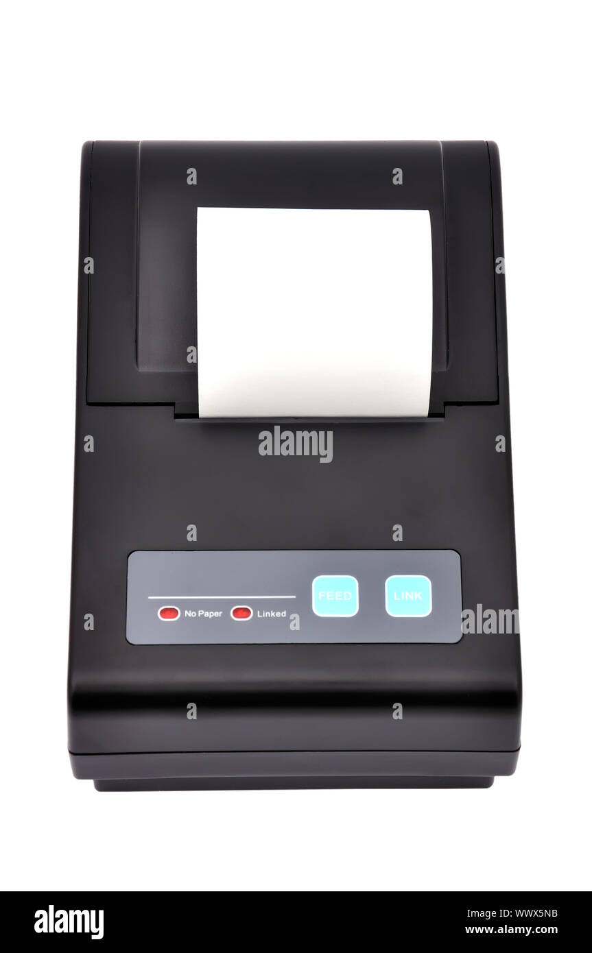 Nero per stampante fiscale registro di cassa su sfondo bianco Foto Stock