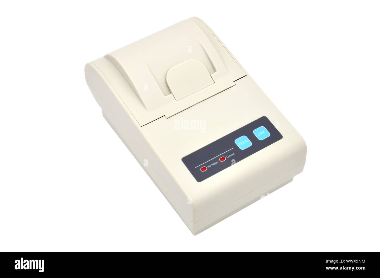 Bianco stampante termica su sfondo bianco Foto Stock