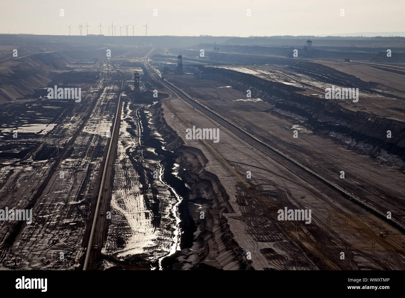 Carbone marrone miniere di superficie, Garzweiler, Juechen, Renania settentrionale-Vestfalia, Germania, Europa Foto Stock