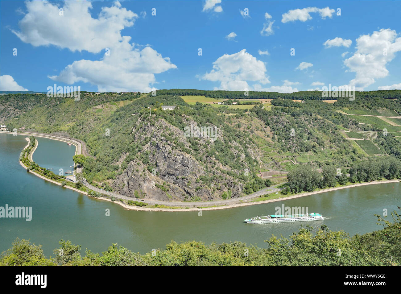 Vista della famosa Loreley al fiume Reno,Renania-Palatinato, Germania Foto Stock