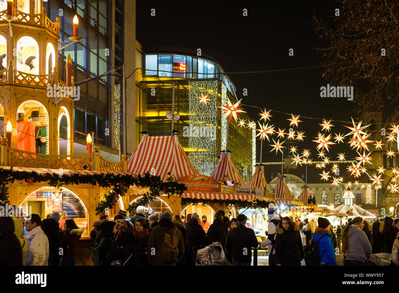 Magdeburg Mercatino di Natale Foto Stock