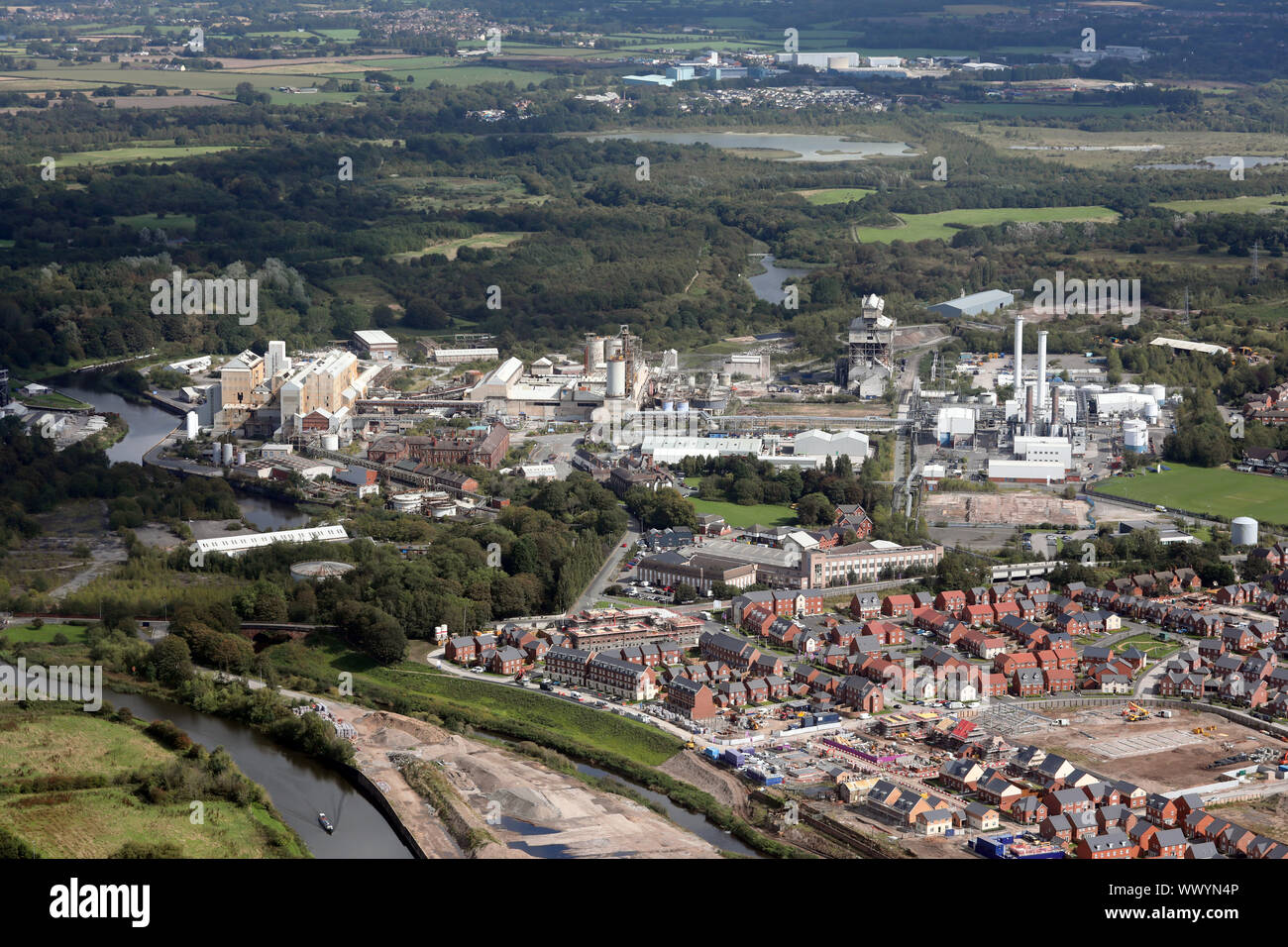 Vista aerea del Tata Chemicals fabbrica Europa a Northwich, Cheshire, Regno Unito Foto Stock