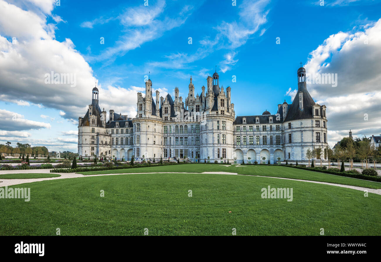 Chateau de Chambord, il più grande castello nella Valle della Loira, Francia Foto Stock