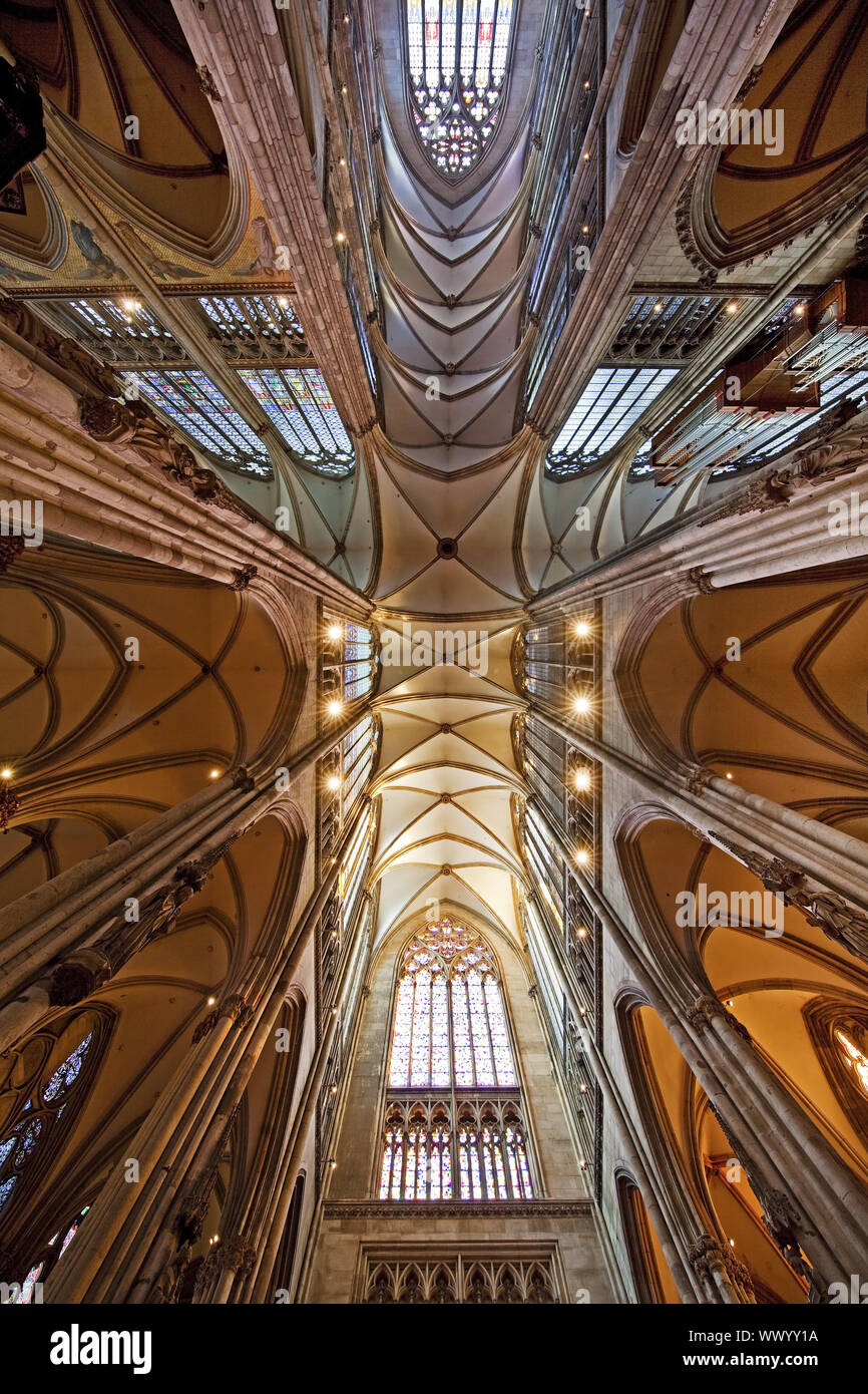Soffitto longhouse, Cattedrale di Colonia vista interna, Colonia, Germania, Europa Foto Stock
