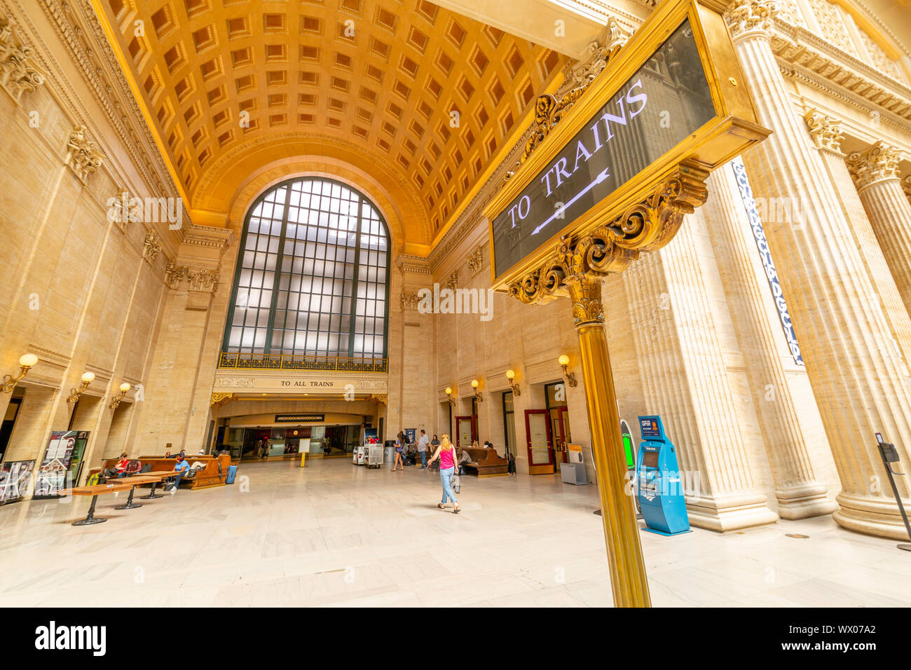 Vista interna della Union Station, Chicago, Illinois, Stati Uniti d'America, America del Nord Foto Stock
