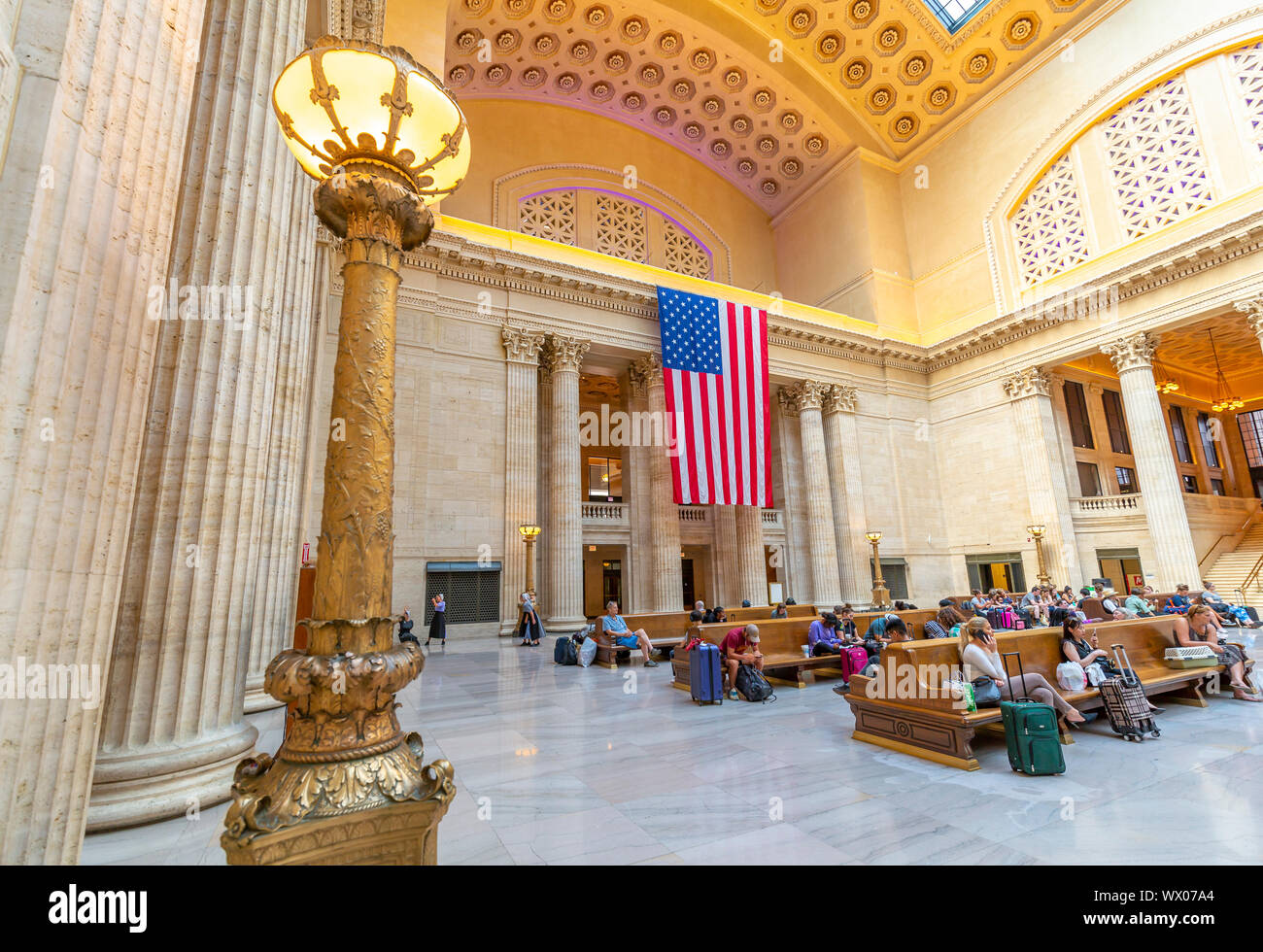 Vista interna della Union Station, Chicago, Illinois, Stati Uniti d'America, America del Nord Foto Stock
