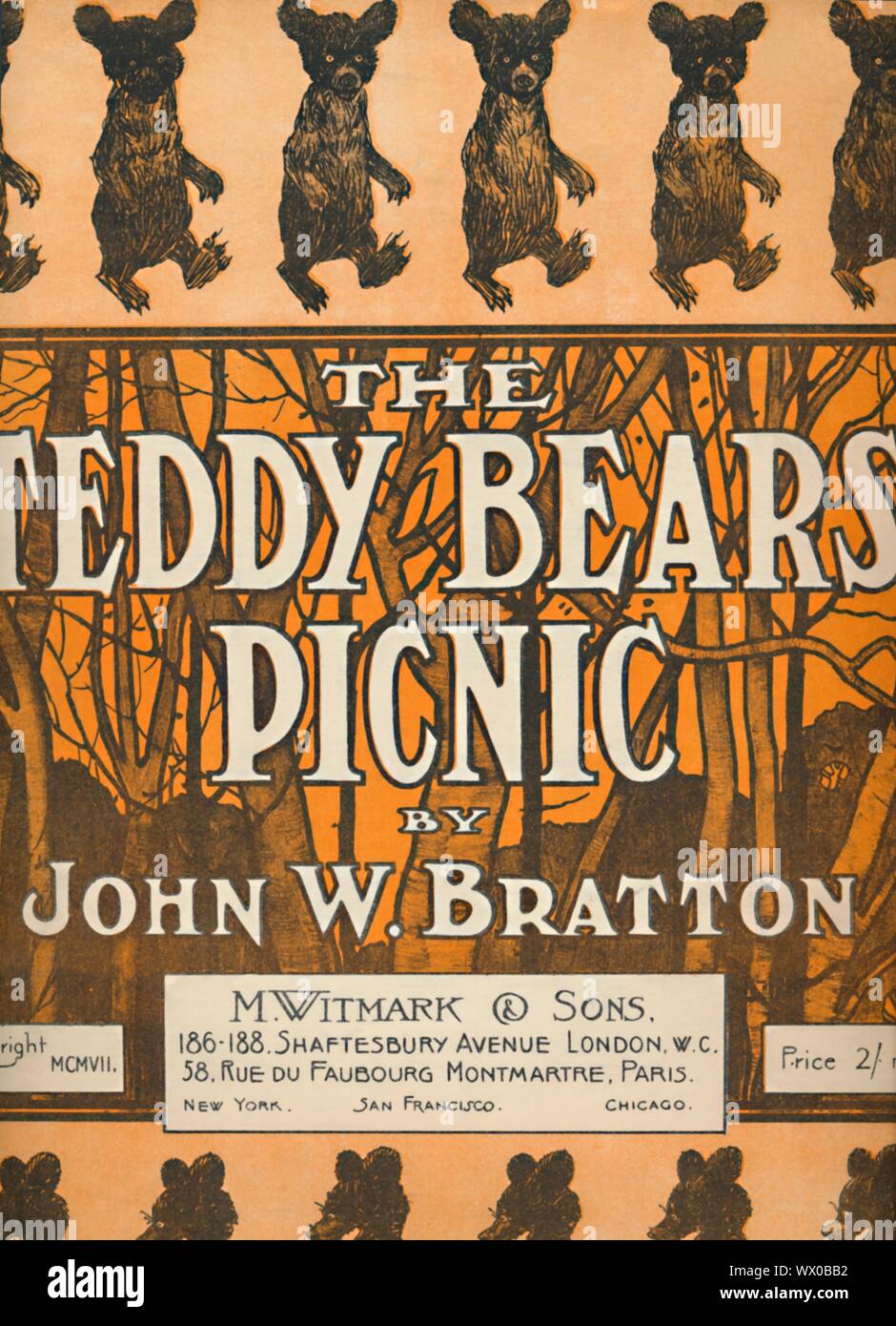 'L'Orsacchiotto Picnic", 1907. Coperchio per foglio di musica per la celebre canzone composta da John W. Bratton. [M. Witmark &AMP; Figli, London, 1907] Foto Stock