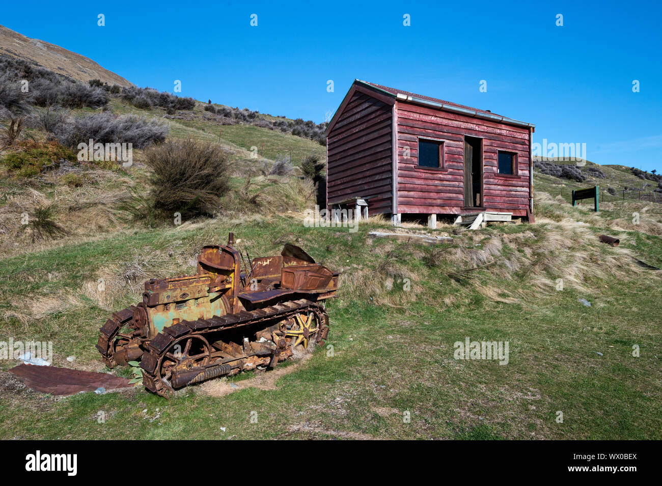 Montare Giuda miniera (membro miniera), Glenorchy, Queenstown-Lakes distretto, Regione di Otago, South Island, in Nuova Zelanda, Pacific Foto Stock