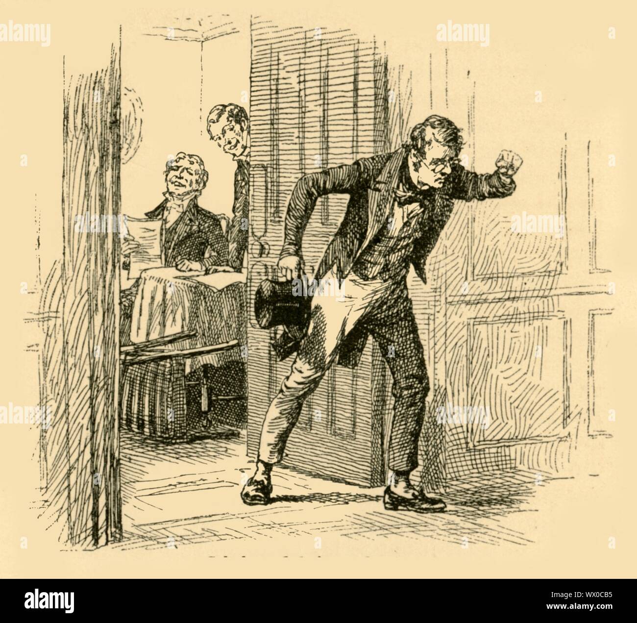 'Schubert fuggì dalla sala", (1907). Nel 1822, il giovane Schubert incontra il celebre compositore Beethoven: "...un cortese ma un po' formale di benvenuto è stata accordata loro. Questo di per sé è stata abbastanza male per il povero Schubert, il cui coraggio subito abbandonarono lui; ma quando Beethoven ha proceduto alla mano per lui il pacco di carta e del falegname matita che grazie alla sua sordità, ha mantenuto in preparazione per i suoi visitatori, Schubert's timidezza gli ha impedito di scrivere una sola parola... Beethoven, guardando attraverso la composizione, illuminate a qualcosa a cui egli ha preso eccezione e immediatamente proceduto a po Foto Stock