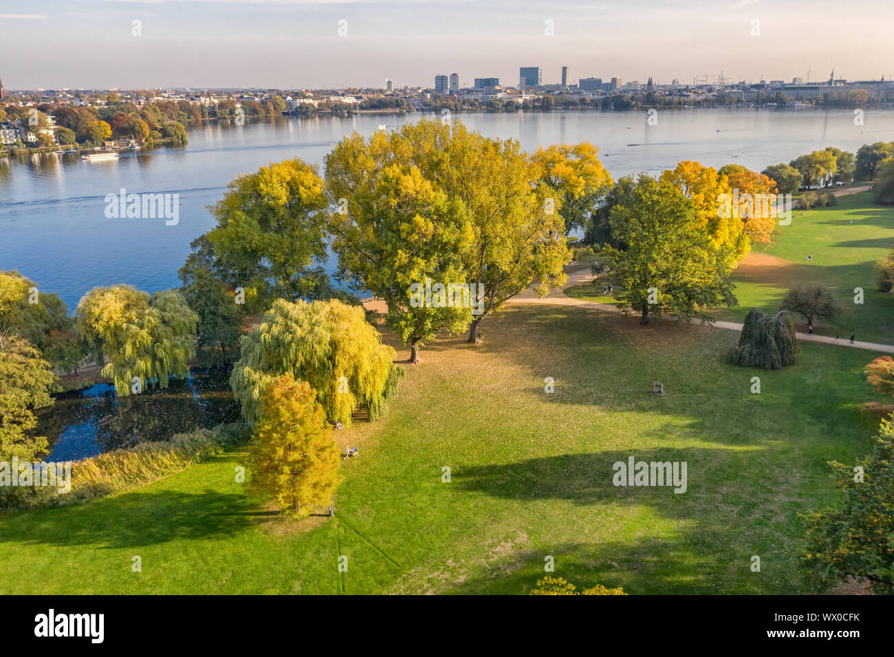 Vista aerea del parco Alster Amburgo Foto Stock